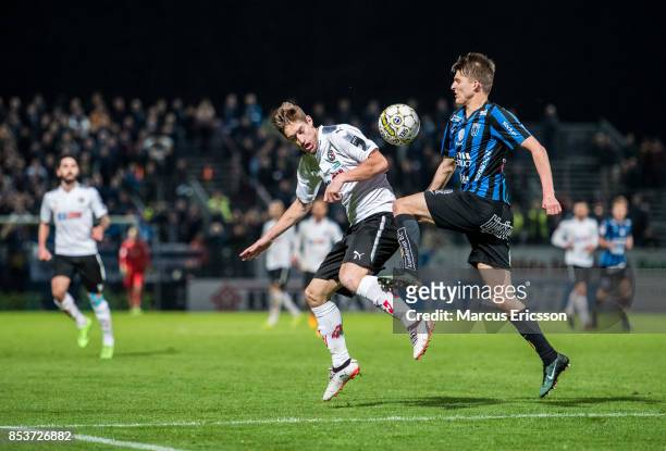 Victor Skold of Orebro SK and Johan Andersson of IK Sirius FK during the Allsvenskan match between IK Sirius FK and Orebro SK at Studenternas IP on...