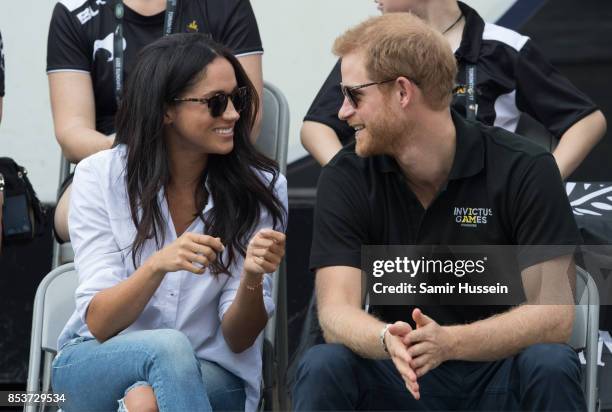 Meghan Markle and Prince Harry appear together at the wheelchair tennis on day 3 of the Invictus Games Toronto 2017 on September 25, 2017 in Toronto,...