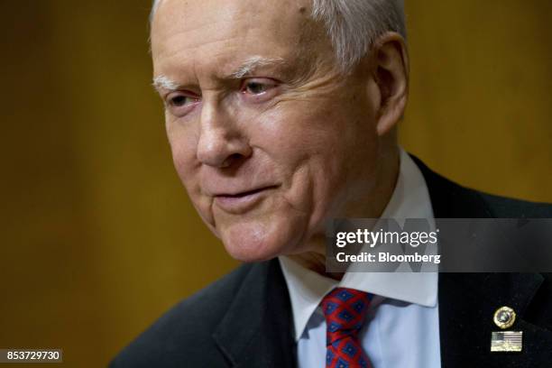 Senator Orrin Hatch, a Republican from Utah and chairman of the Senate Finance Committee, arrives to a hearing to consider the...