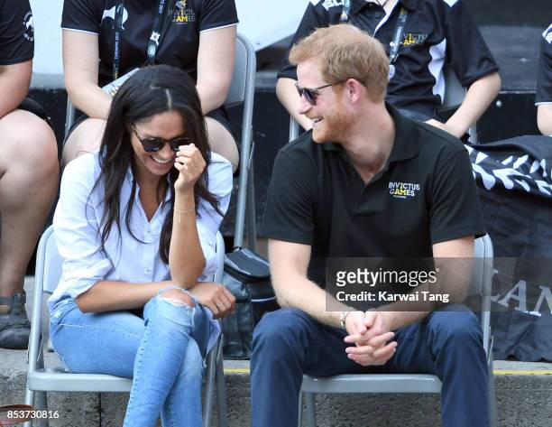 Meghan Markle and Prince Harry attend the Wheelchair Tennis on day 3 of the Invictus Games Toronto 2017 at Nathan Philips Square on September 25,...
