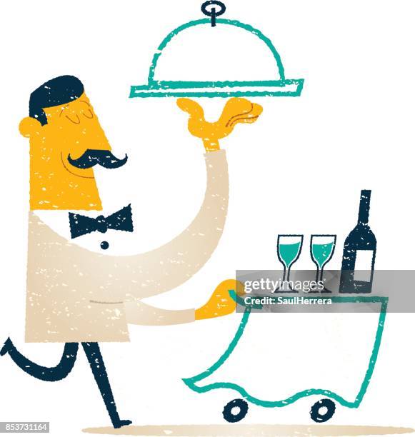 restaurant waiter - kitchen porter stock illustrations