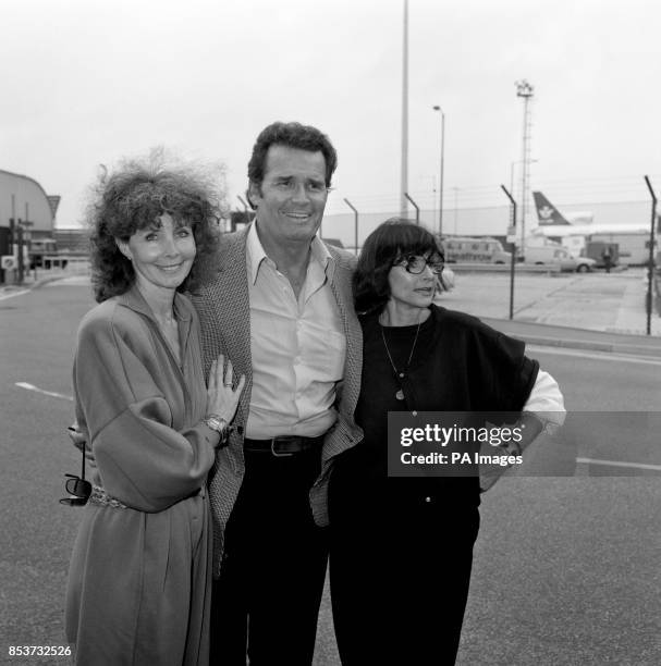 American actor James Garner from the TV series The Rockford Files, with his wife Lois and Shirlee Fonda, the widow of Henry Fonda. Garner is in...