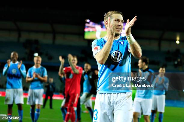 Anton Tinnerholm of Malmo FF after the Allsvenskan match between Malmo FF and IF Elfsborg at Swedbank Stadion on September 25, 2017 in Malmo, Sweden.