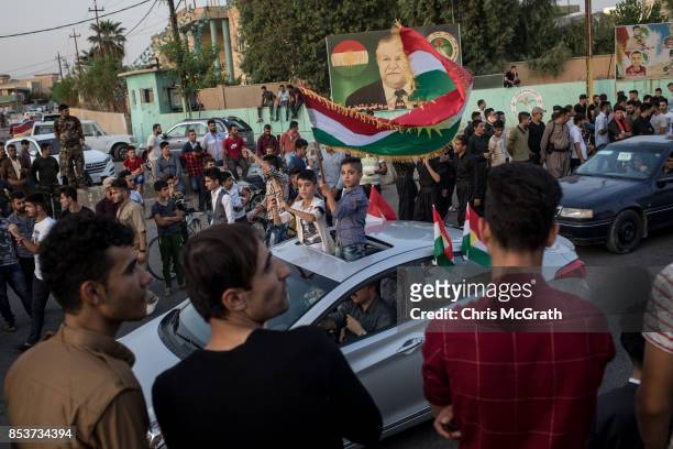 People celebrate on the streets after voting on September 25, 2017 in Kirkuk, Iraq. Despite strong objection from neighboring countries and the Iraqi...