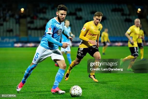 Erdal Rakip of Malmo FF during the Allsvenskan match between Malmo FF and IF Elfsborg at Swedbank Stadion on September 25, 2017 in Malmo, Sweden.