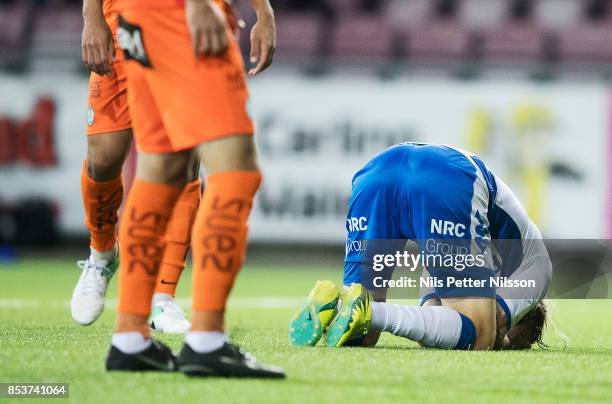 Elias Mar Omarsson of IFK Goteborg dejected during the Allsvenskan match between Athletic FC Eskilstuna and IFK Goteborg at Tunavallen on September...