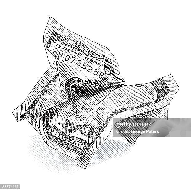 crumpled $100 bill - american one dollar bill stock-grafiken, -clipart, -cartoons und -symbole