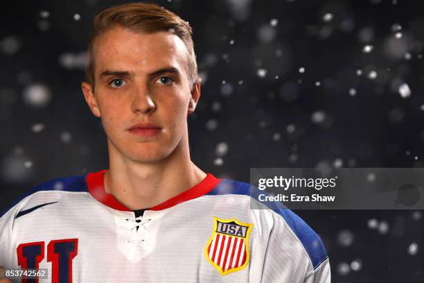 Ice Hockey player Troy Terry poses for a portrait during the Team USA Media Summit ahead of the PyeongChang 2018 Olympic Winter Games on September...