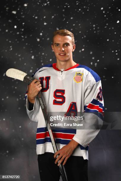 Ice Hockey player Troy Terry poses for a portrait during the Team USA Media Summit ahead of the PyeongChang 2018 Olympic Winter Games on September...