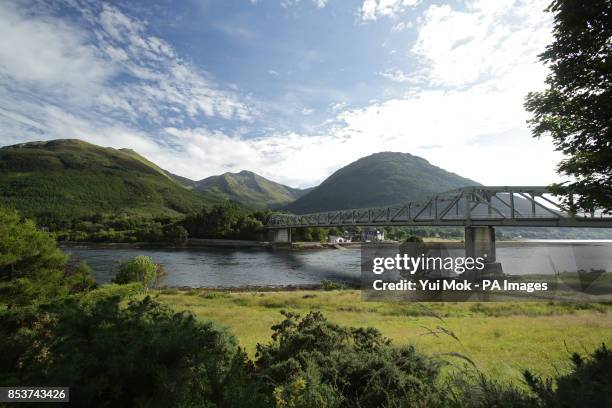 View of Ballachulish Bridge, which crosses Loch Leven and Loch Linnhe, in the Highlands of Scotland.