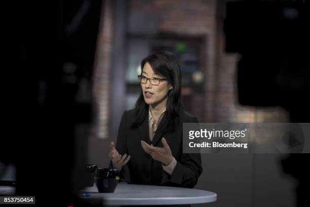 Ellen Pao, chief diversity and inclusion officer at the Kapor Center for Social Impact, speaks during a Bloomberg Television interview in San...