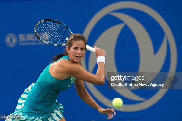 Sept. 25, 2017: Julia Goerges of Germany returns the ball during the singles first round match against Daria Gavrilova of Australia at 2017 WTA Wuhan...