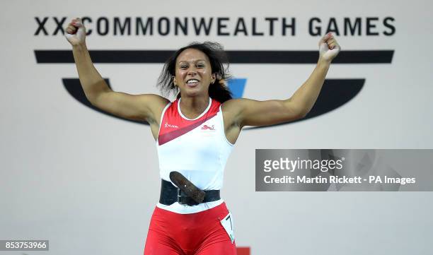 England's Zoe Smith celebrates winning the Womens 58kg Weightlifting, at the Clyde Auditorium during the 2014 Commonwealth Games in Glasgow.