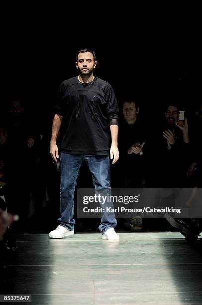 Designer Riccardo Tisci walks the runway at the Givenchy Ready-to-Wear A/W 2009 fashion show during Paris Fashion Week at Carreau du Temple on March...