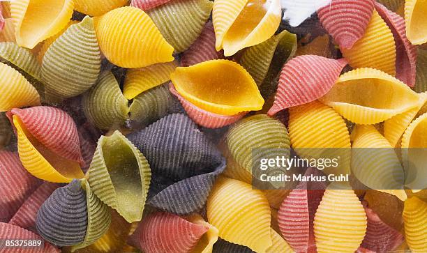 colored pasta - pasta shells overhead stock illustrations