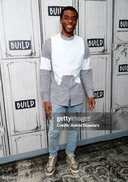 Actor Chadwick Boseman discusses his new movie "Marshall" at Build Studio on September 25, 2017 in New York City.