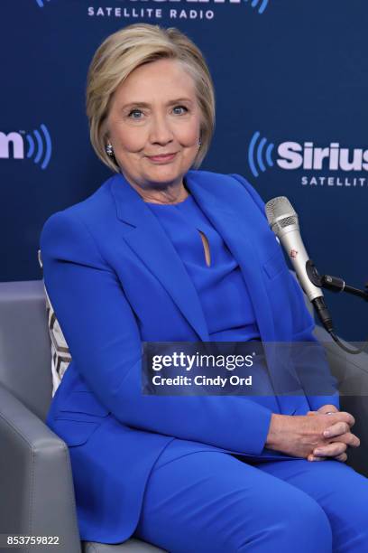 Former Secretary of State Hillary Clinton joins SiriusXM for a town hall event hosted by Zerlina Maxwell at SiriusXM Studios on September 25, 2017 in...