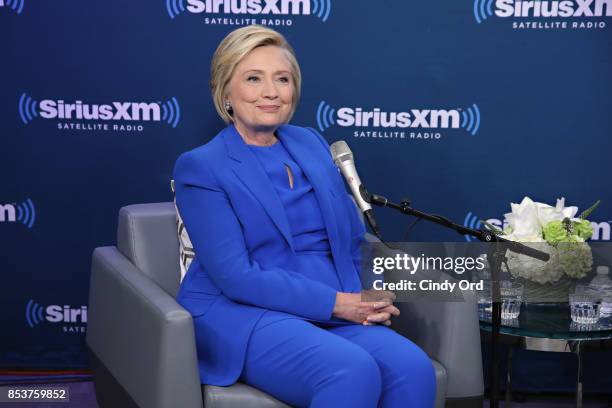 Former Secretary of State Hillary Clinton joins SiriusXM for a town hall event hosted by Zerlina Maxwell at SiriusXM Studios on September 25, 2017 in...