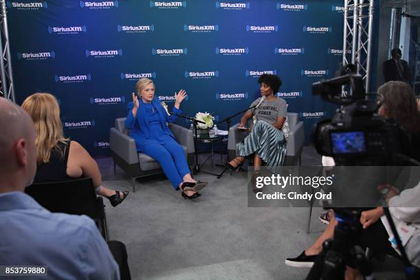 Former Secretary of State Hillary Clinton joins SiriusXM for a town hall event hosted by Zerlina Maxwell at SiriusXM Studios on September 25, 2017 in...