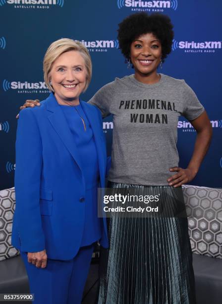 Former Secretary of State Hillary Clinton joins SiriusXM for a town hall event hosted by Zerlina Maxwell at SiriusXM Studios on September 25, 2017 in...