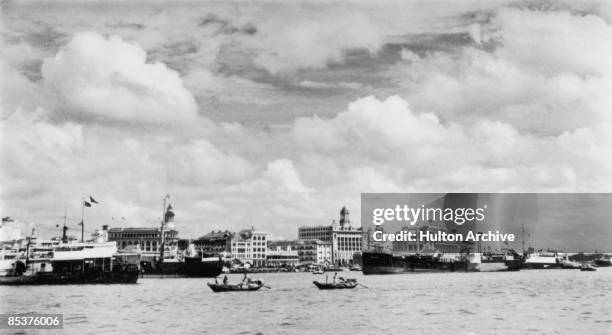 The mouth of the Singapore River in the Downtown Core of Singapore, circa 1940.