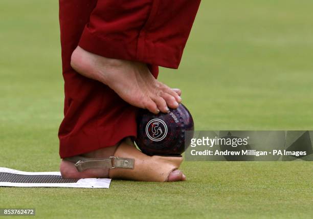 English bowler Bob Love practises at the Kelningrove Lawn Bowls Centre ahead of his Open Triples match tomorrow in the Para-Sport Open Triples...