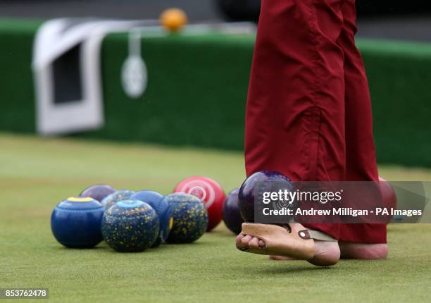 English bowler Bob Love practices at the Kelningrove Lawn Bowls Centre ahead of his Open Triples match tomorrow in the Para-Sport Open Triples...