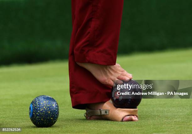 English bowler Bob Love practices at the Kelvingrove Lawn Bowls Centre ahead of his Open Triples match tomorrow in the Para-Sport Open Triples...