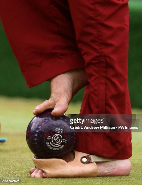 English bowler Bob Love practices at the Kelvingrove Lawn Bowls Centre ahead of his Open Triples match tomorrow in the Para-Sport Open Triples...