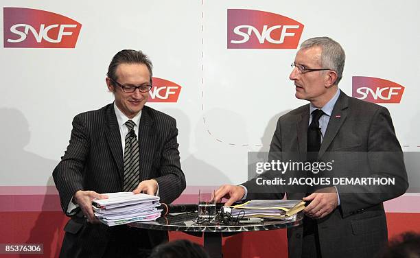 The chief executive officer of the French railway operator SNCF, Guillaume Pepy, and the group's financial director in charged of finance and...