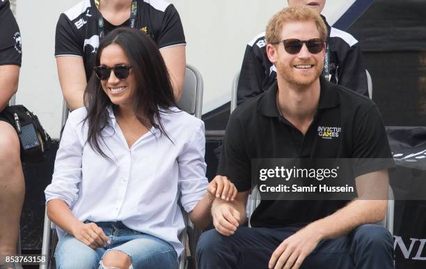 Meghan Markle and Prince Harry appear together at the wheelchair tennis on day 3 of the Invictus Games Toronto 2017 on September 25, 2017 in Toronto,...