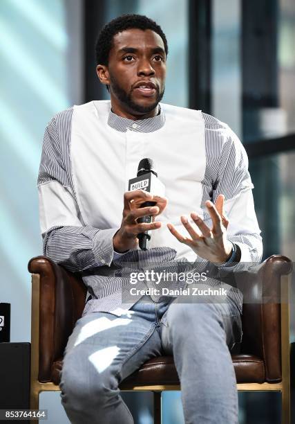 Chadwick Boseman attends the Build Series to discuss the new movie 'Marshall' at Build Studio on September 25, 2017 in New York City.