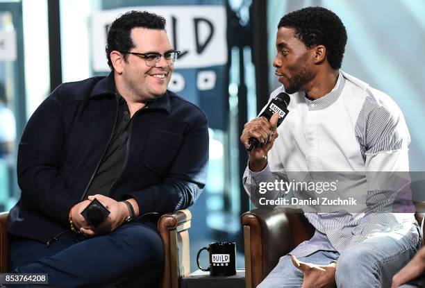 Josh Gad and Chadwick Boseman attend the Build Series to discuss the new movie 'Marshall' at Build Studio on September 25, 2017 in New York City.