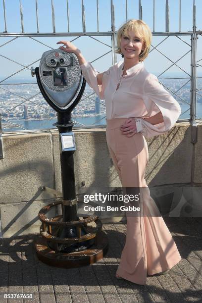 Actress Anne Heche visits The Empire State Building to promote the show "The Brave" on September 25, 2017 in New York City.