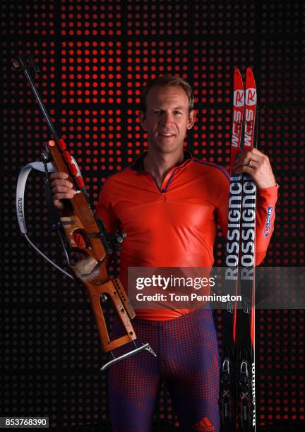 Biathlete Lowell Bailey poses for a portrait during the Team USA Media Summit ahead of the PyeongChang 2018 Olympic Winter Games on September 25,...