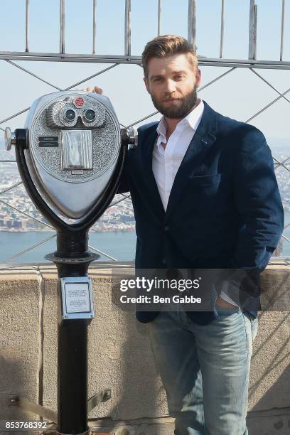 Actor Mike Vogel visits The Empire State Building to promote the show "The Brave" on September 25, 2017 in New York City.