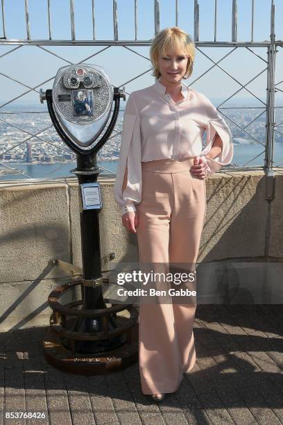 Actress Anne Heche visits The Empire State Building to promote the show "The Brave" on September 25, 2017 in New York City.