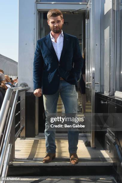 Actor Mike Vogel visits The Empire State Building to promote the show "The Brave" on September 25, 2017 in New York City.