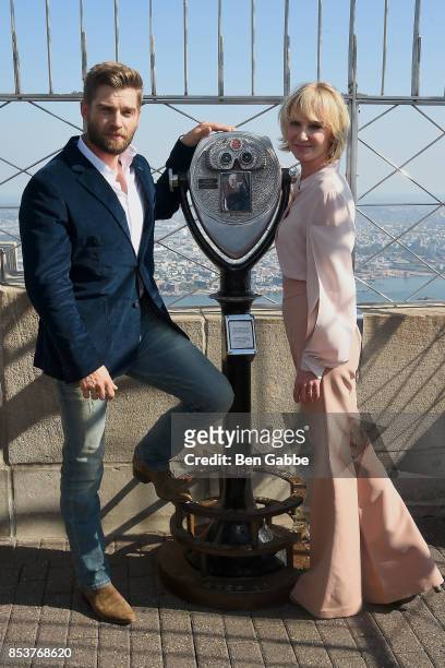 Actor Mike Vogel and actress Anne Heche from the TV series 'The Brave' visit The Empire State Building to promote the show "The Brave" on September...