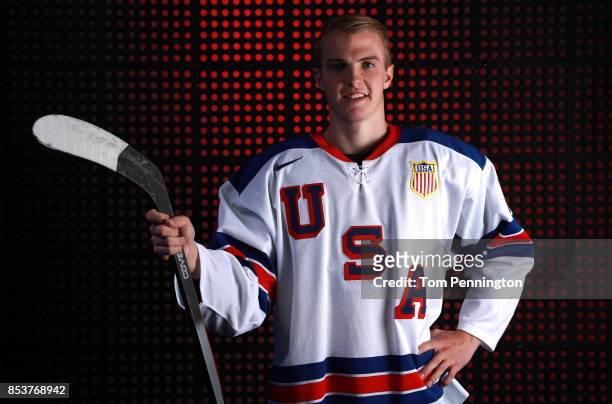 Ice Hockey player Troy Terry poses for a portrait during the Team USA Media Summit ahead of the PyeongChang 2018 Olympic Winter Games on September...