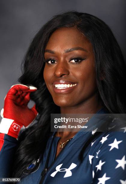 Bobsledder Aja Evans poses for a portrait during the Team USA Media Summit ahead of the PyeongChang 2018 Olympic Winter Games on September 25, 2017...