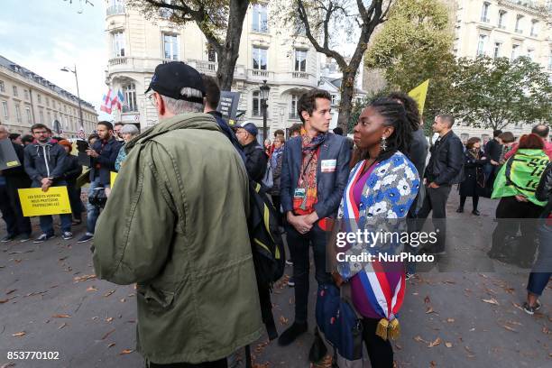 La France Insoumise leftist party member of Parliament Danièle Obono during a rally rally to protest against 'permanent state of emergency' in Paris...