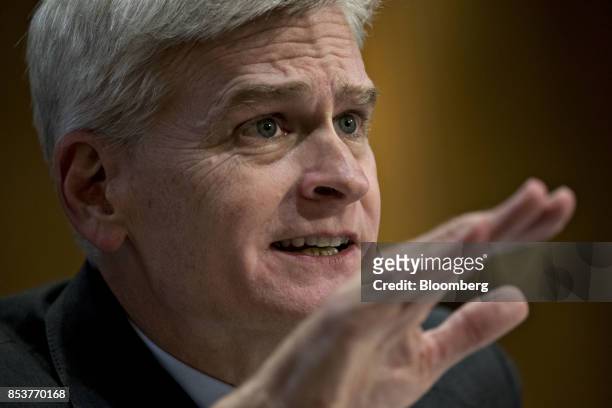 Senator Bill Cassidy, a Republican from Louisiana, speaks during a disruption in a Senate Finance Committee hearing to consider the...