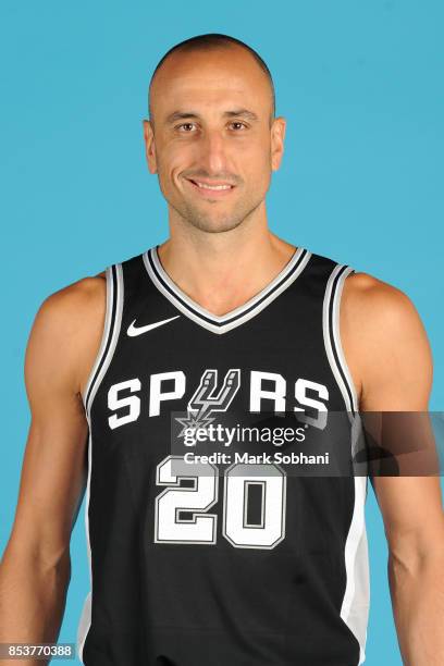 Manu Ginobili of the San Antonio Spurs poses for a head shot during media day in San Antonio, Texas at AT&T Center on September 25, 2017. NOTE TO...