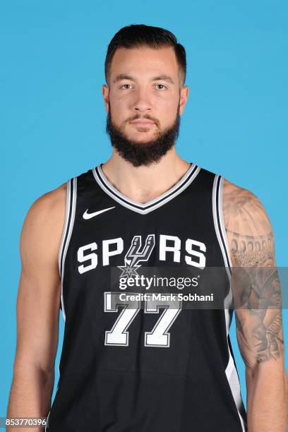 Joffrey Lauvergne of the San Antonio Spurs poses for a head shot during media day in San Antonio, Texas at AT&T Center on September 25, 2017. NOTE TO...