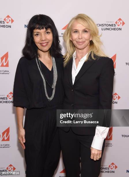 President and General Manager of BBC America Sarah Barnett and actress Trudie Styler speaks onstage during the WICT Leadership Conference Touchstones...