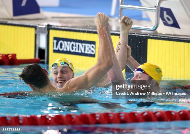 Australia's Matson Lawson celebrates winning the Men's 200m Backstroke Final at Tollcross Swimming Centre, during the 2014 Commonwealth Games in...