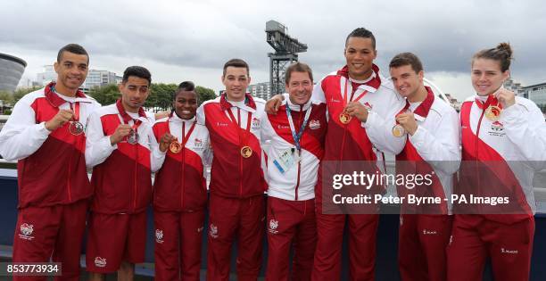 The seven England Boxers Qais Ashfaq, Sam Maxwell, Joe Joyce, Nicola Adams, Scott Fitzgerald, Coach Lee Murgatroyd, Joe Joyce, Anthony Fowler and...