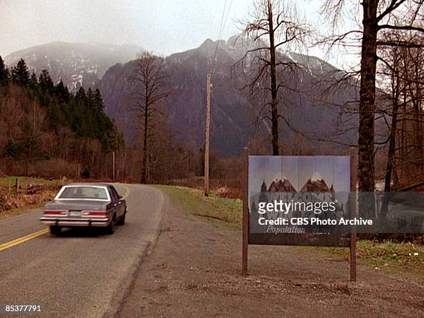 The title scene screen grab from the pilot episode of the television series 'Twin Peaks,' originally broadcast on April 8, 1990. It was filmed on...