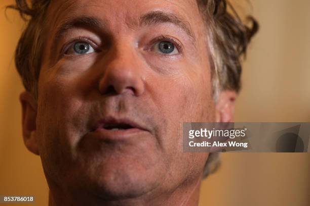 Sen. Rand Paul speaks to members of the press on health care September 25, 2017 on Capitol Hill in Washington, DC. Sen. Paul discussed on the...